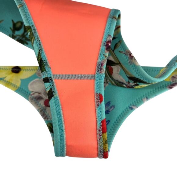 Triangl Cheeky Bikini Bottom Small Turquoise Blue Floral Neoprene Small - Picture 4 of 6